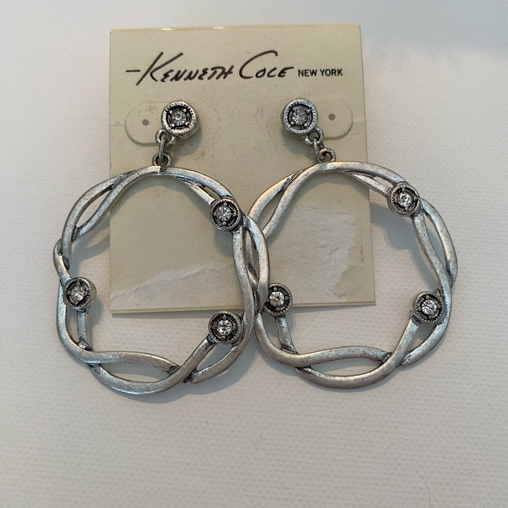 Kenneth Cole New York Silver Hoop Earrings with Crystal Details